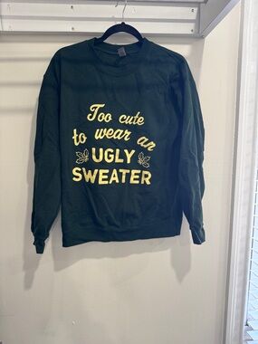 Dark Green Sweatshirt with Yellow Holiday Slogan